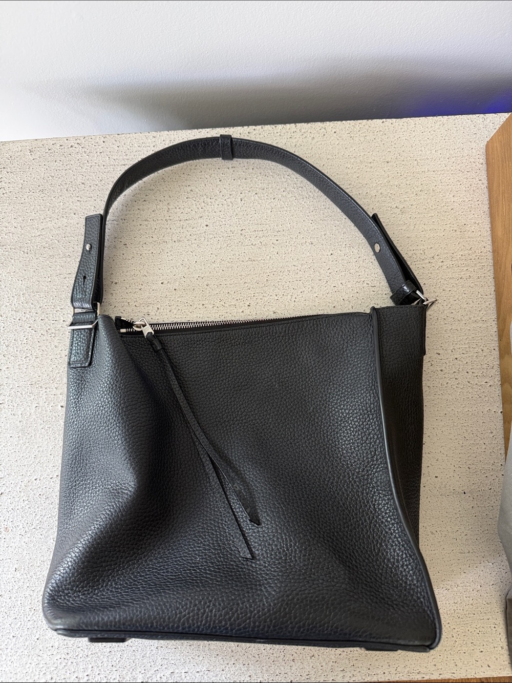 All Saints Black Pebbled Leather Shoulder Bag
